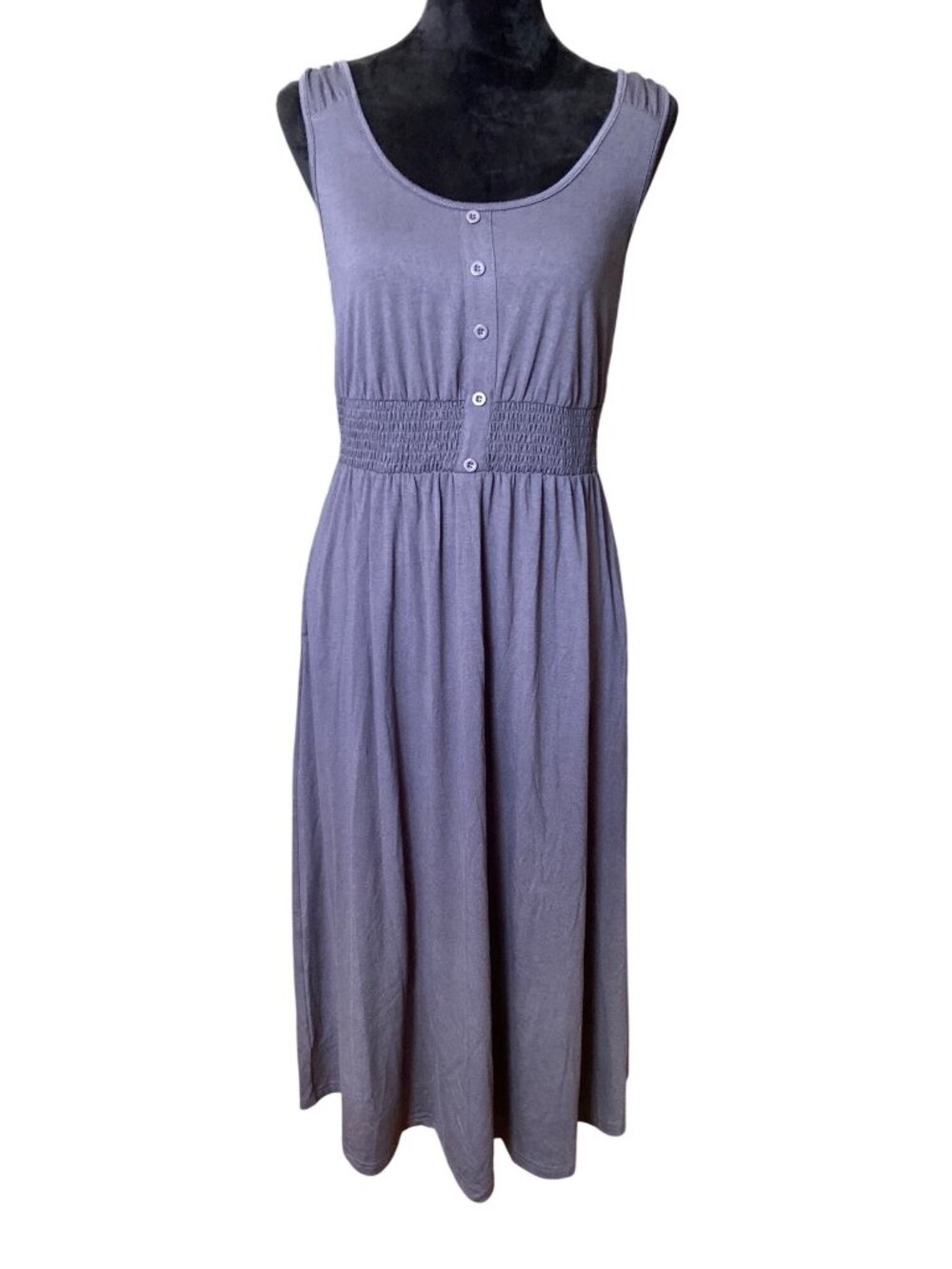 Dokotoo Womens Sleeveless Button-Front Smocked Waist Maxi Dress In Gray